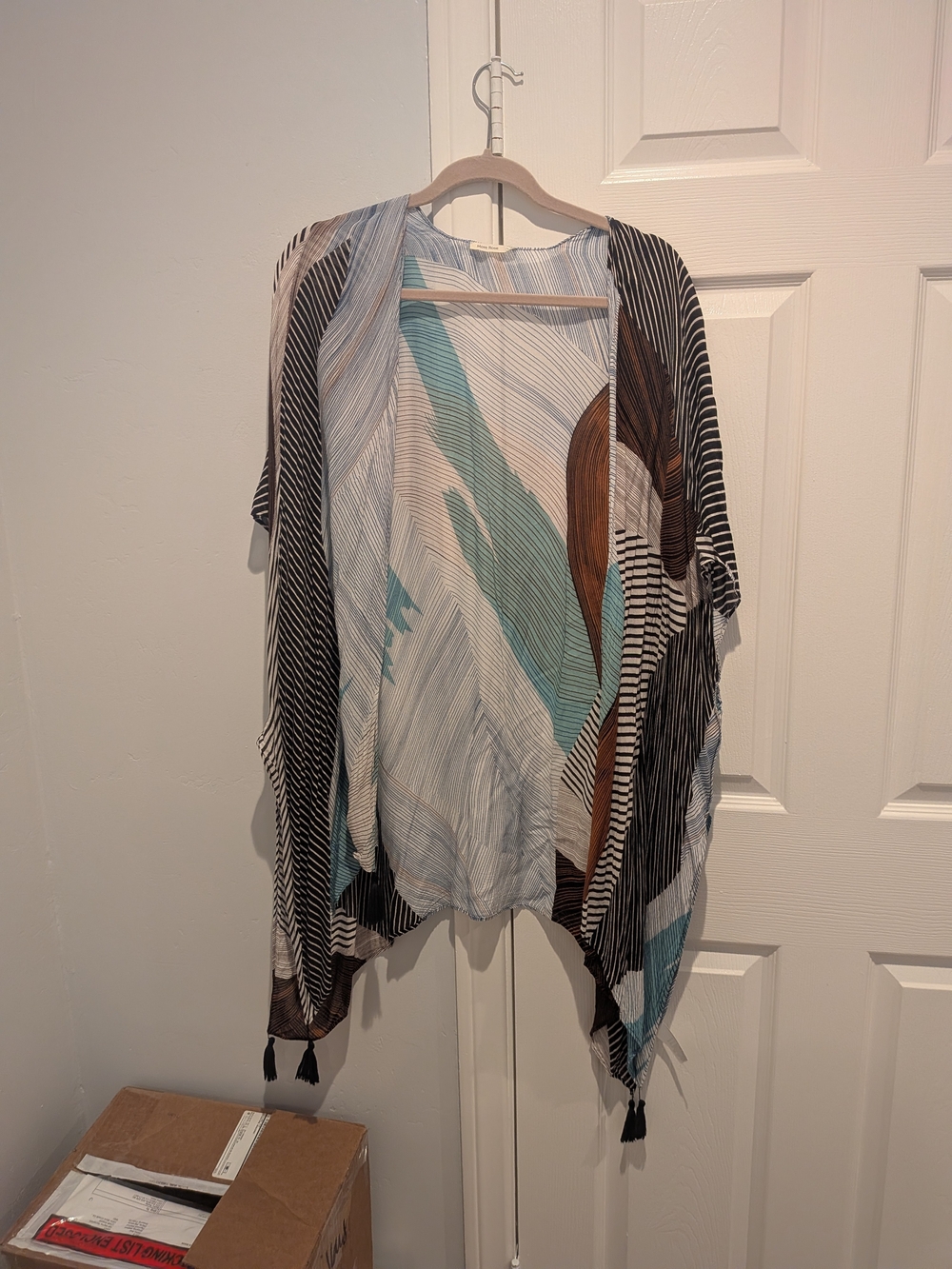 Striped Multicolor Swim Coverup Kimono - Blue, Brown, Black